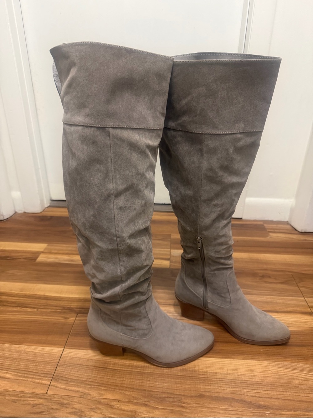 JustFab Over-the-Knee Suede Boots in Gray
